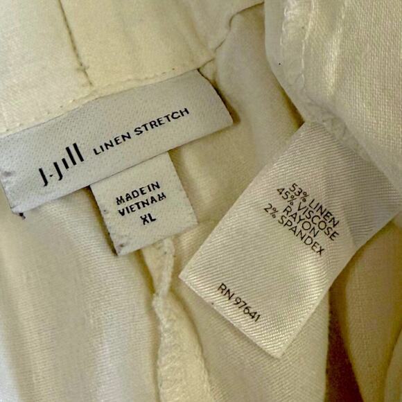 J.Jill Linen Stretch Cropped Lounge Pants Pullon Straight Leg Slit Hem XL White - Picture 13 of 14